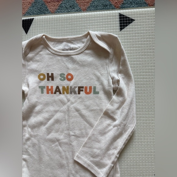 Little Planet|Baby gender neutral Cream Long Sleeve bodysuit Onesie,THANKFUL••• - Picture 2 of 4